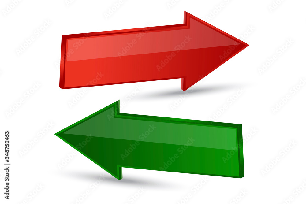 Poster arrow up diagonal and down arrow icon. red and green lines change symbol. vector illustration. stock