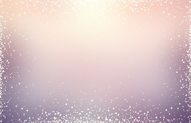 Sparkles on lilac blur background. Glitter frame pattern. 