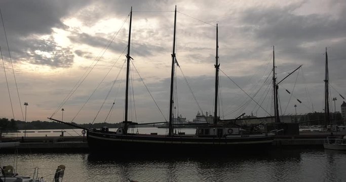 4K Helsinki Baltic Sea Finnish Bay lagoon, yachts, cruise liners view on cloudy summer day video in Finland, northern Europe