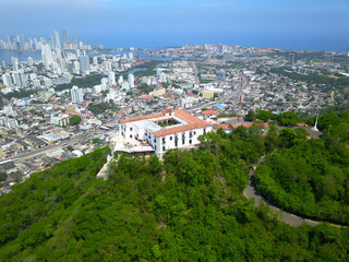 Fototapeta na wymiar Aerial view of Cerro de la Popa and the bay of Cartagena