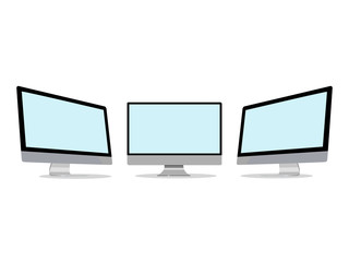 vector Three computer monitor with white display on white background