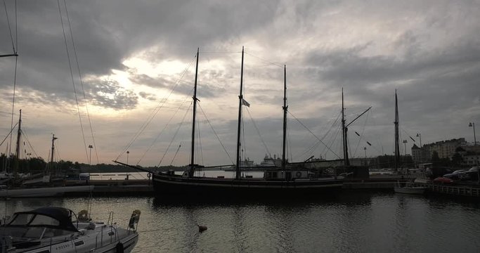 4K Helsinki Baltic Sea Finnish Bay lagoon, yachts, cruise liners view on cloudy summer day video in Finland, northern Europe