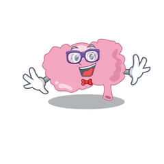 A cartoon drawing of geek brain wearing weird glasses