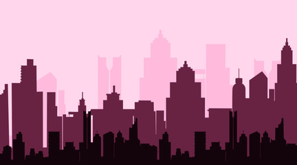 Vector Modern City Skyline Silhouette Background.violet Tone