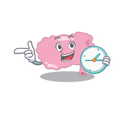mascot design style of brain standing with holding a clock