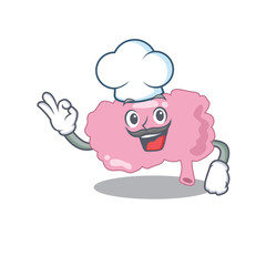 Talented brain chef cartoon drawing wearing chef hat