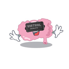 A cartoon image of brain using modern Virtual Reality headset