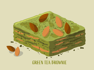 Green tea brownies with almond topping vector design