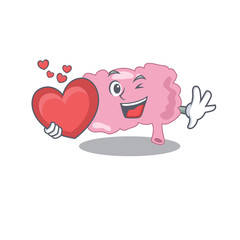 A sweet brain cartoon character style holding a big heart