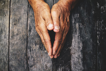 Hands of old women,afraid, restricted, trapped, 