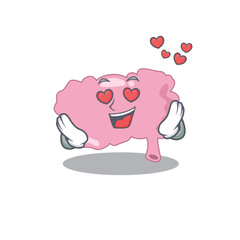 Romantic brain cartoon character has a falling in love eyes
