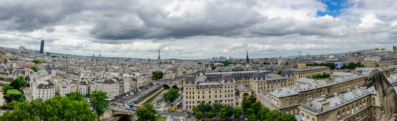 Fototapeta na wymiar Panoramic view from the towers of Notre-Dame Cathedral, Paris, France.