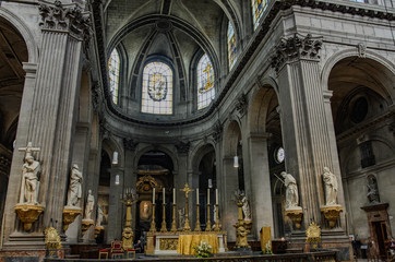 Interior of The Church of Saint-Sulpice, Paris, France.