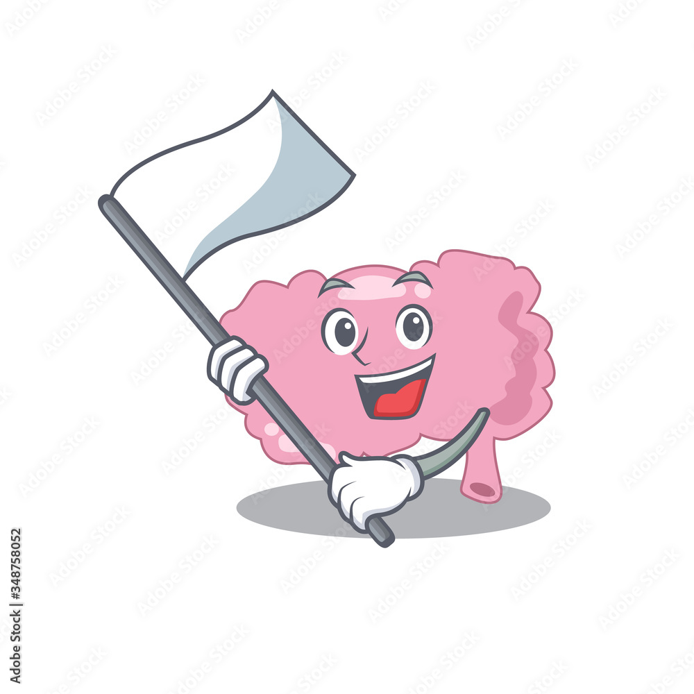 Sticker A heroic brain mascot character design with white flag