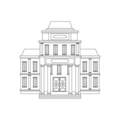 Building of museum in vector design. Graphic architecture, public place, history. Decorated with colonnade. Ancient palace. Geometrical Illustration.