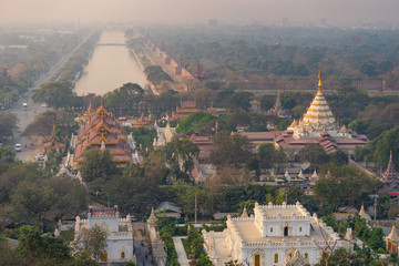 Top view of Mandalay city in a morning sunrise, Myanmar