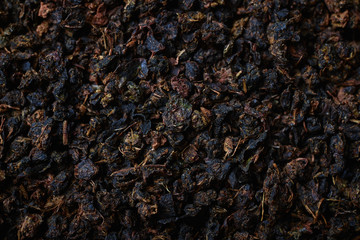 dried tea leaves close up. Black tea loose marco background