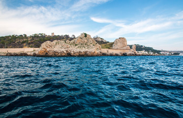 Panoramic view of Montagna Spaccata, a beautiful place near ionian sea, Salento, south Italy