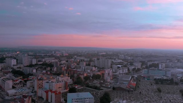 Sunset Aerial view social housing buildings Stade de France in background, Paris suburbs, Saint-Ouen France