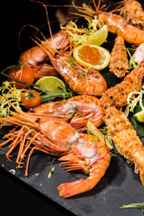 shrimps on stone plate