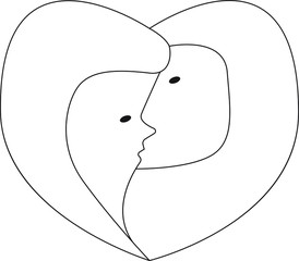 Merge of a man and a young woman in the shape of a heart vector illustration graphic