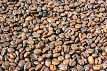 Coffee beans lie in bulk