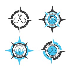 fishing hook  logo icon vector compass concept illustration