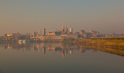 Panoramic view of the medieval historic city of Mantua in Lombardy, Italy