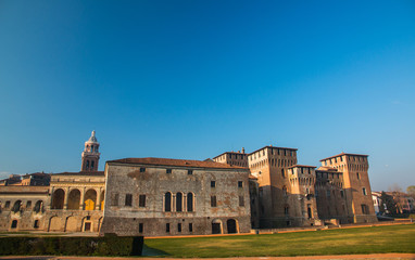 Fototapeta premium Medieval fortress, Gonzaga Saint George (Giorgio) castle in Italy, Mantua (Mantova)