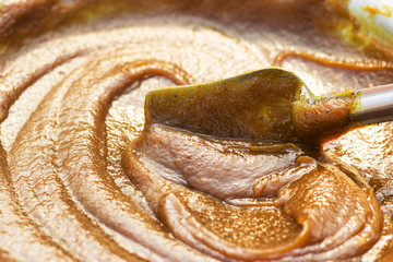 Mango paste for mango sheet snack cooking. Healthy homemade mango fruit preservation