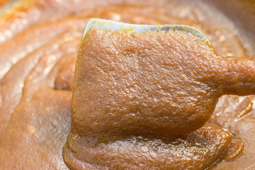 Mango paste for mango sheet snack cooking. Healthy homemade mango fruit preservation