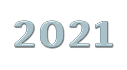 Laconic lettering 2021 in the style of water or liquid metal for the logo, calendar or banner. White metal numbers 2021 dedicated to the celebration of the Chinese New Year of the white metal ox.