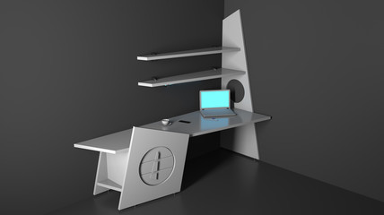 3d illustration concept of modern table, workplace for computer
