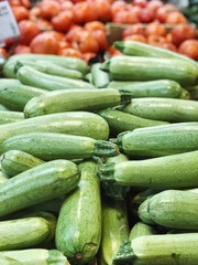 Green zucchini harvest top view