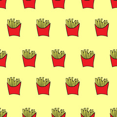 Seamless pattern french fries. Vector flat illustration.