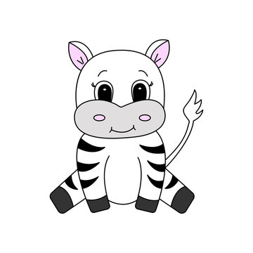 Cartoon cute zebra. Vector illustration for children.