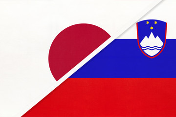 Japan vs Slovenia, symbol of two national flags. Relationship between Asian and European countries.