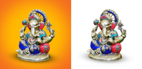 Figurine of Hindu God Ganesha - Metal Statue - Isolated
