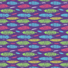 Geometric seamless pattern, multicolored feathers