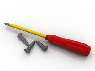 3d rendering screwdriver and screw
