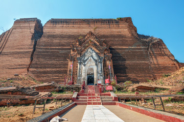 monumental uncompleted stupa Pahtodawgyi Paya destroyed by earthquake in Mingun Mandalay, Myanmar...