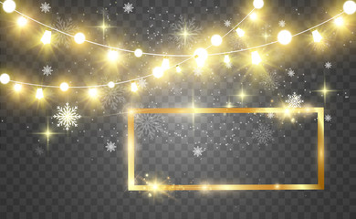 Gold glitter with shiny gold frame on a transparent black background. Vector luxury golden background. © NAUM