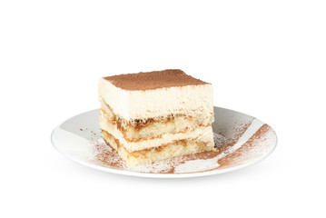 Fototapeta na wymiar Sweet tiramisu isolated on white background. Tasty dessert