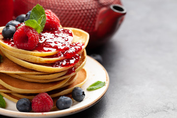 Delicious homemade pancakes with summer berries