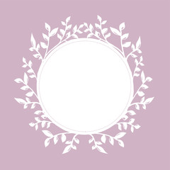 Floral frame for wedding invitation card design with floral frame on pastel pink background.