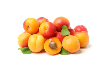 Fresh tasty apricots isolated on white background