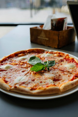 Texture pizza with tomato and cheese
