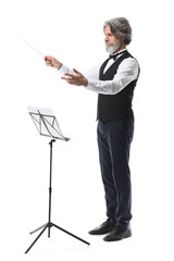 Senior male conductor on white background