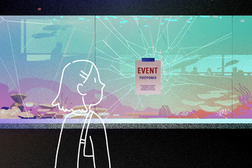 Event Cancelled at Aquarium with sad woman 