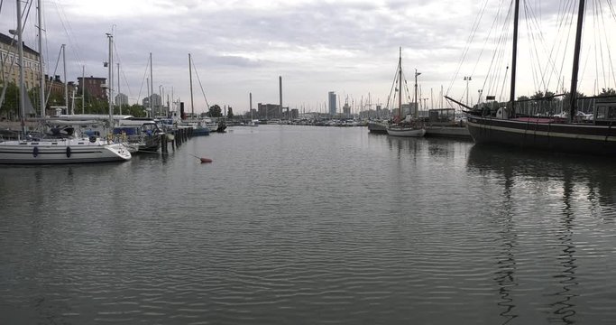 4K Helsinki Baltic Sea Finnish Bay lagoon, yachts, cruise liners view on cloudy summer day video in Finland, northern Europe